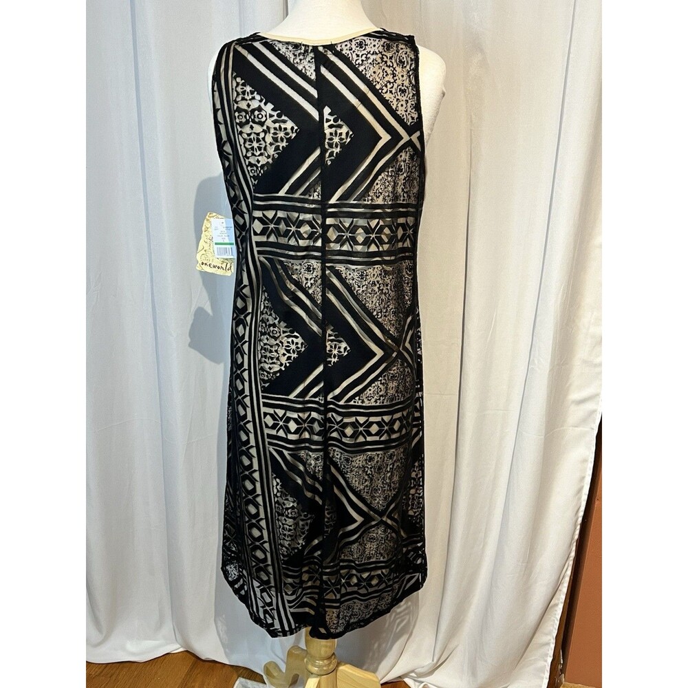 One World NWT Hi-Low Dress Aztec Print Large Black & Tan 2 Layer Print Women NEW - Picture 4 of 6
